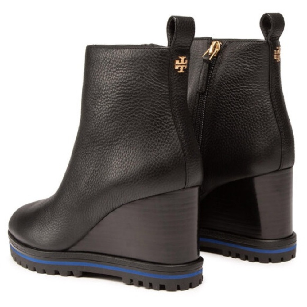 Tory Burch Black and Blue Wedge Boots